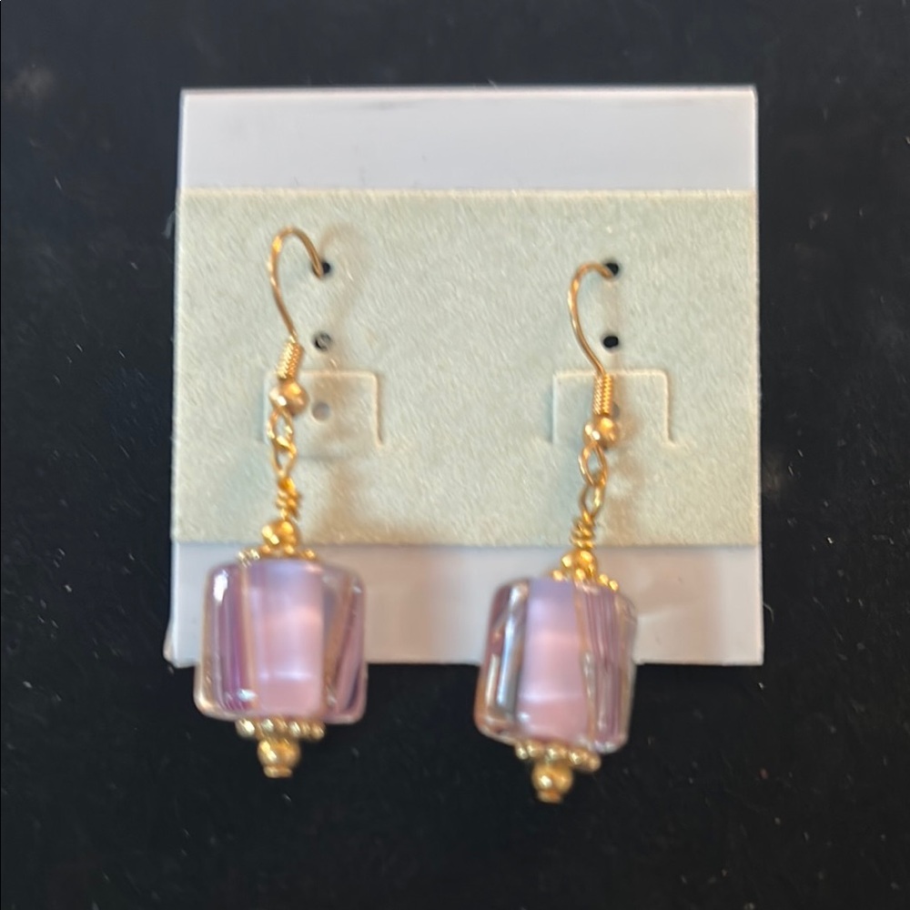Light Purple Cane Glass Earrings